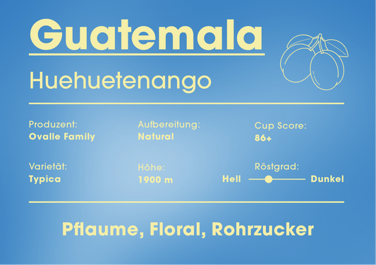 Blaues Etikett Infos im Infotext des Kaffees.