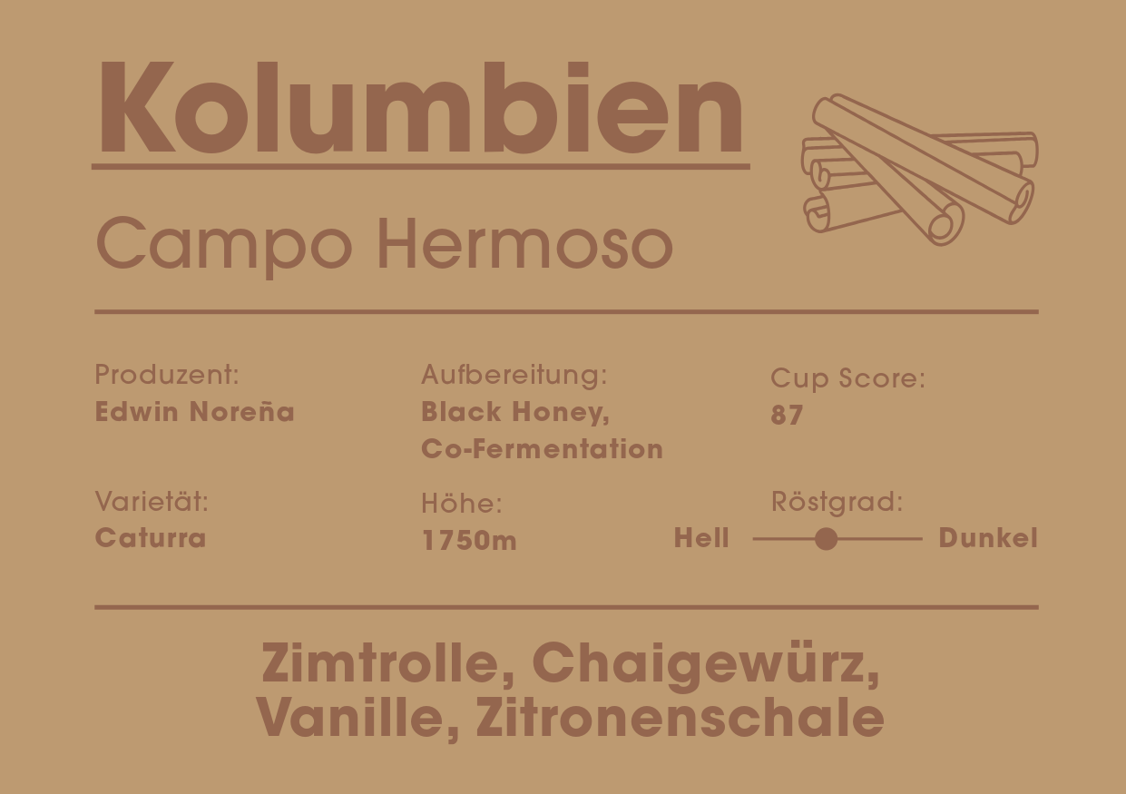 Braunes Etikett, Infos stehen im Infotext des Kaffees.