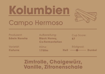 Braunes Etikett, Infos stehen im Infotext des Kaffees.