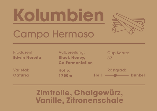 Braunes Etikett, Infos stehen im Infotext des Kaffees.