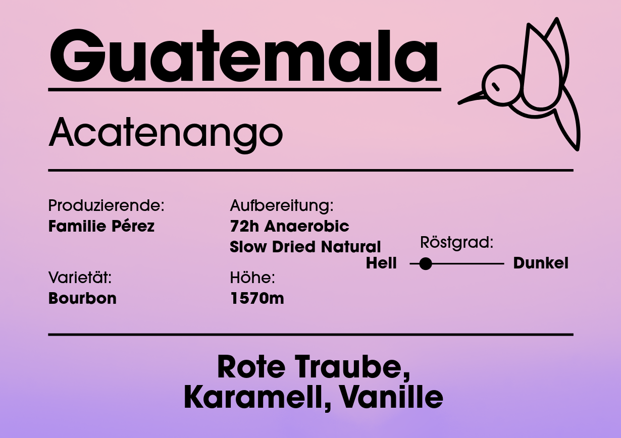 Pink, Lila Etikett mit Kolibri, Infos stehen im Infotext.
