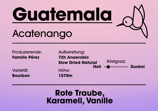 Pink, Lila Etikett mit Kolibri, Infos stehen im Infotext.
