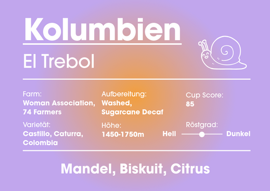 Lila Etickett mit Schnecke als Motiv, Infos stehen im Infotext.